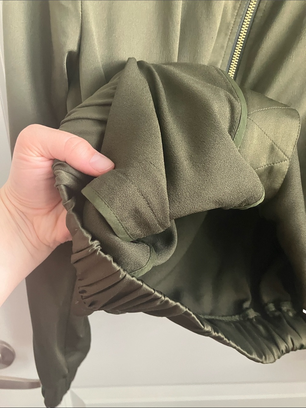 Michael Kors Satin Bomber Jacket in Olive - Picture 6 of 7